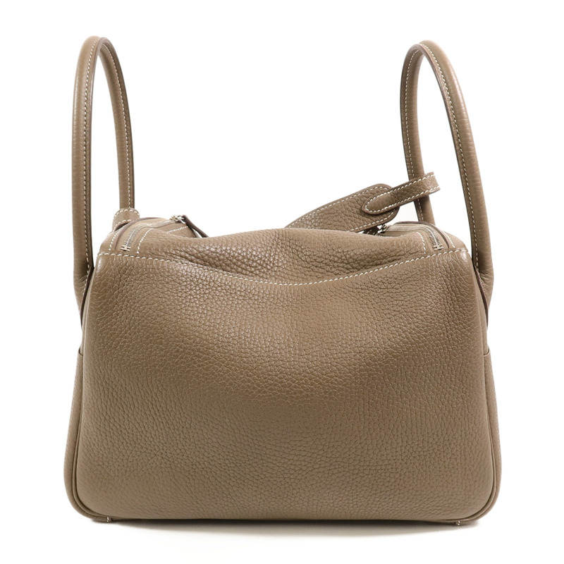 HERMES Clemence皮革Lindy 26手挽肩背兩用袋Etoupe-1