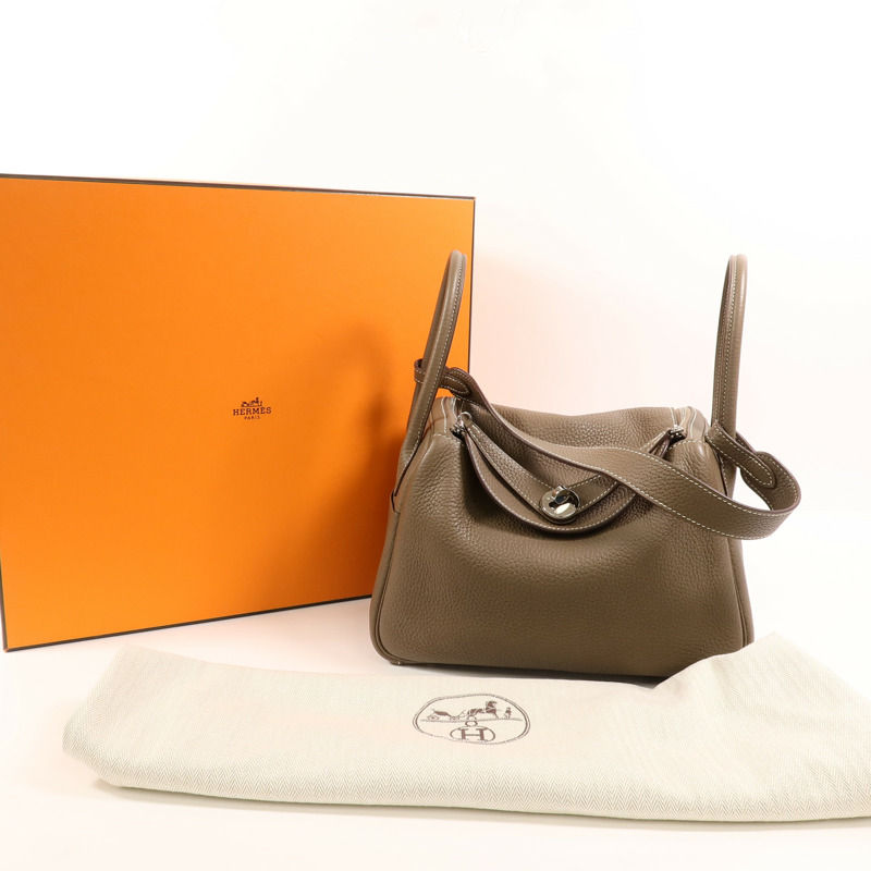 HERMES Clemence皮革Lindy 26手挽肩背兩用袋Etoupe-9