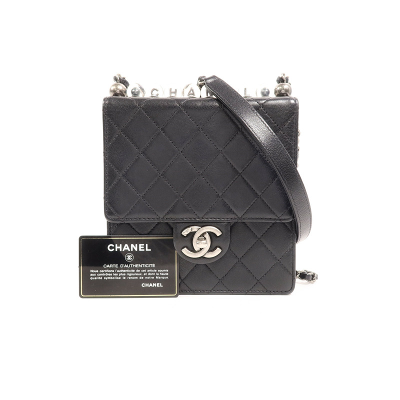 CHANEL 牛皮皮革Matelasse Pearl Chain Bag鏈帶肩背袋-10