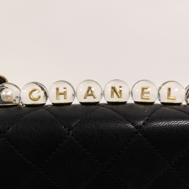 CHANEL 牛皮皮革Matelasse Pearl Chain Bag鏈帶肩背袋-14