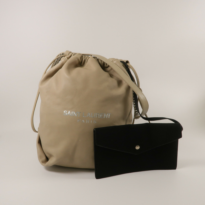 SAINT LAURENT 羊皮皮革Teddy Bucket鏈帶肩背袋-9