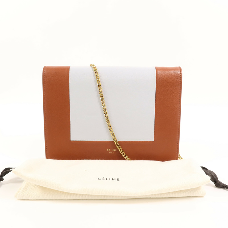 CELINE 牛皮皮革Frame Wallet On Chain鏈帶肩背袋-9