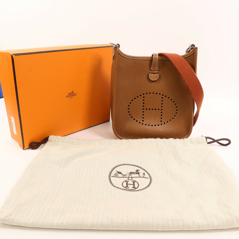 HERMES Clemence皮革Evelyne TPM肩背袋Gold-9
