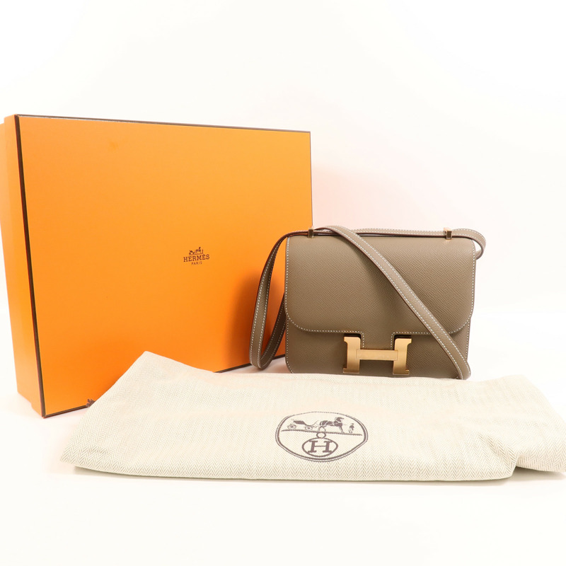 HERMES Epsom皮革Constance Mini肩背袋Etoupe-11