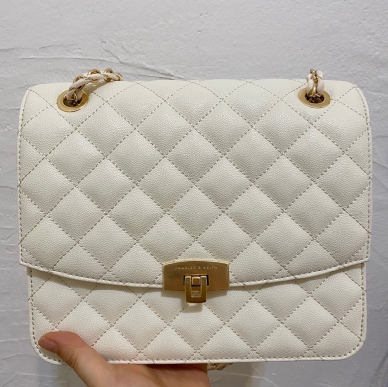 CHARLES＆KEITH 菱格鏈條包 手提包 側背包 方包-4