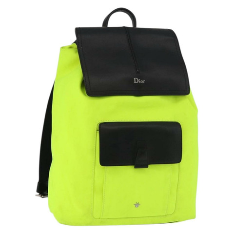 Christian Dior 雙肩包帆布皮革黃銀正品 181209A