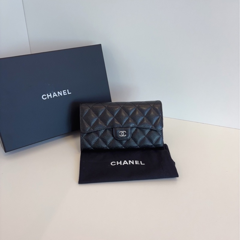 Chanel 香奈儿 黑银鱼子酱经典CF长钱包 尺寸18*11-0