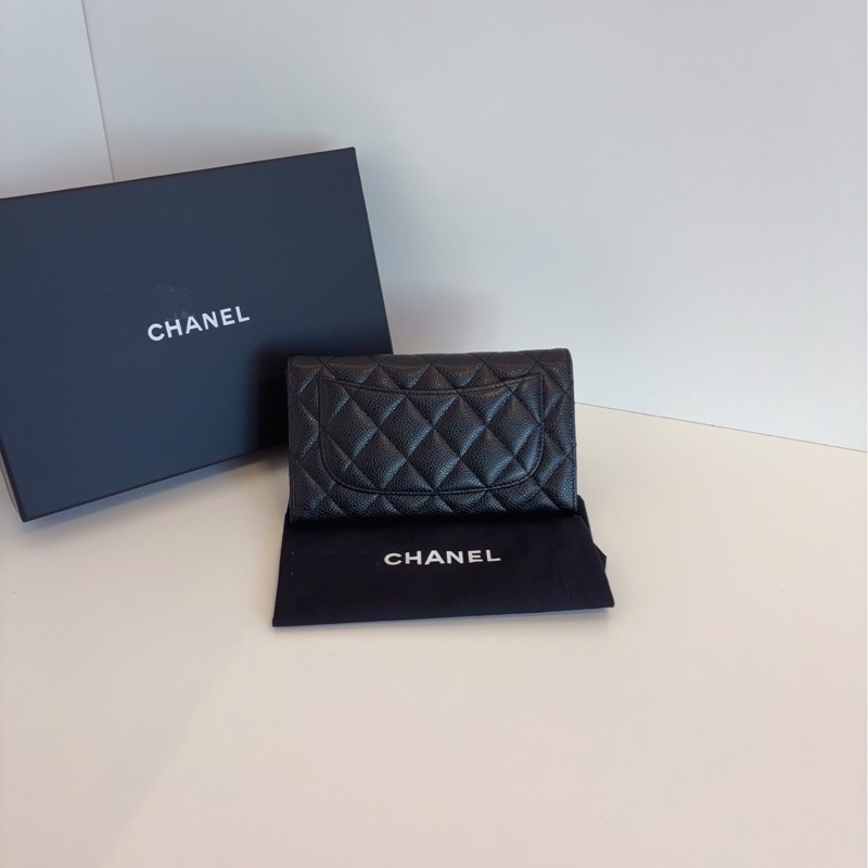Chanel 香奈儿 黑银鱼子酱经典CF长钱包 尺寸18*11-1