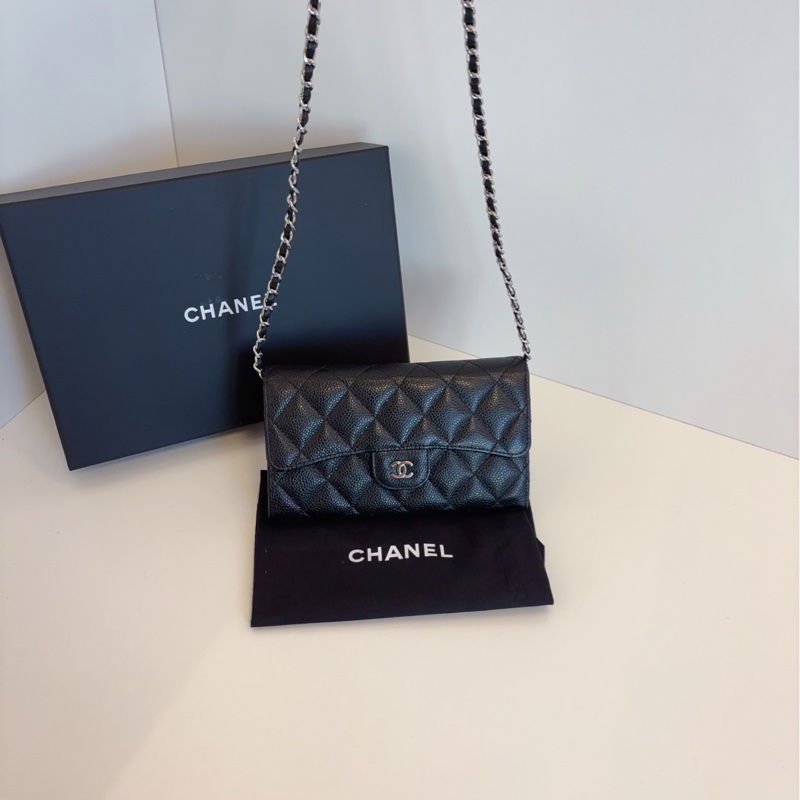 Chanel 香奈儿 黑银鱼子酱经典CF长钱包 尺寸18*11-6