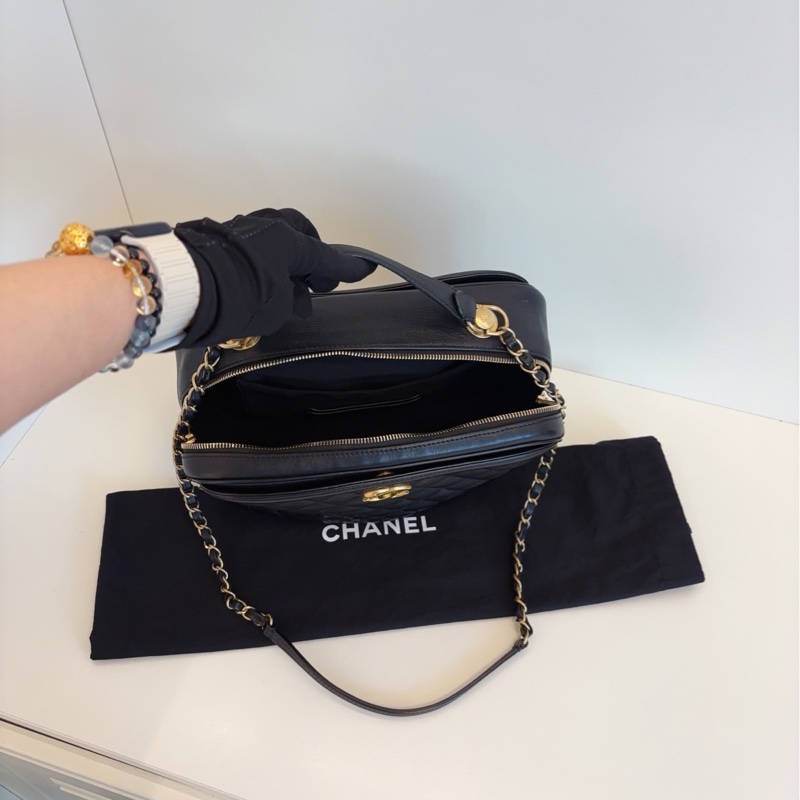 Chanel 香奈儿 黑金荔枝牛皮手提大盒子 化妆包 26开27*20*12-10