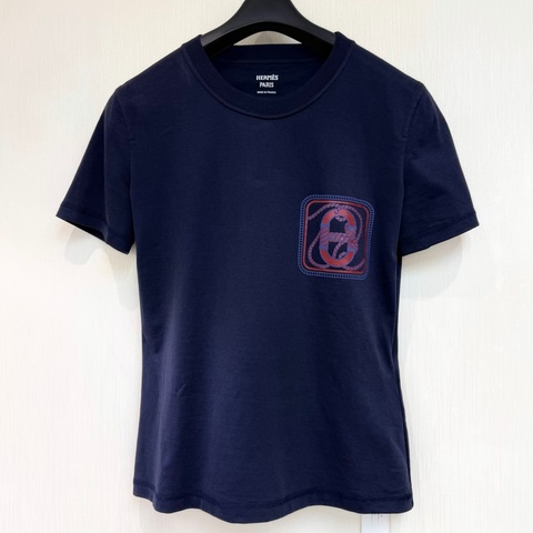 Hermes Micro Canoe T-Shirt Navy Blue 100% Cotton XB533