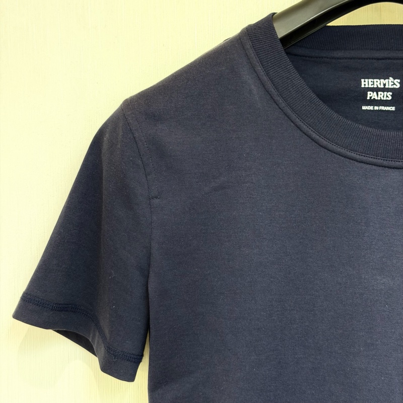 Hermes Micro Canoe T-Shirt Navy Blue 100% Cotton XB533-1