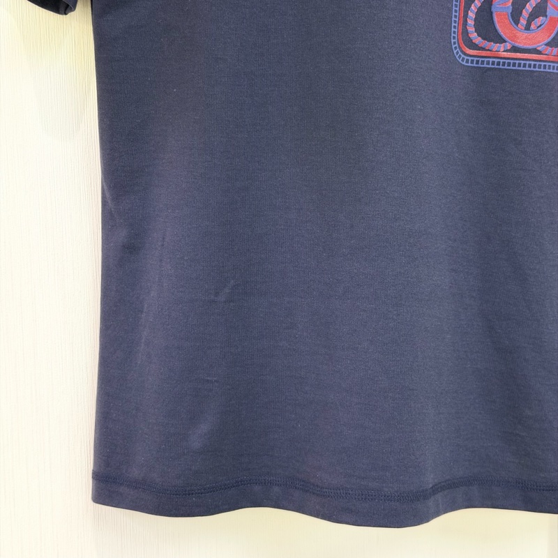 Hermes Micro Canoe T-Shirt Navy Blue 100% Cotton XB533-3