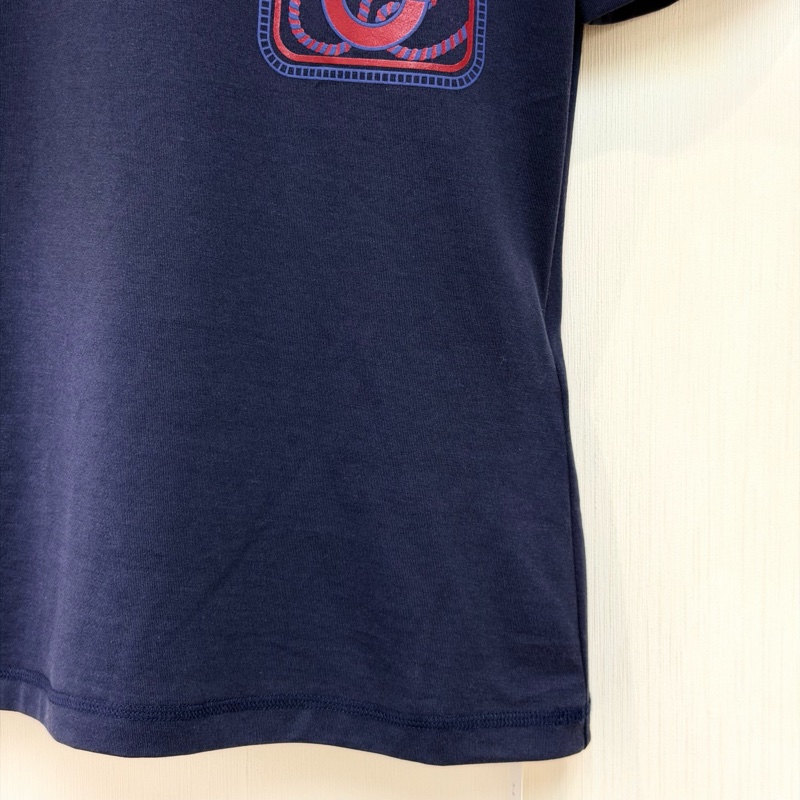 Hermes Micro Canoe T-Shirt Navy Blue 100% Cotton XB533-4