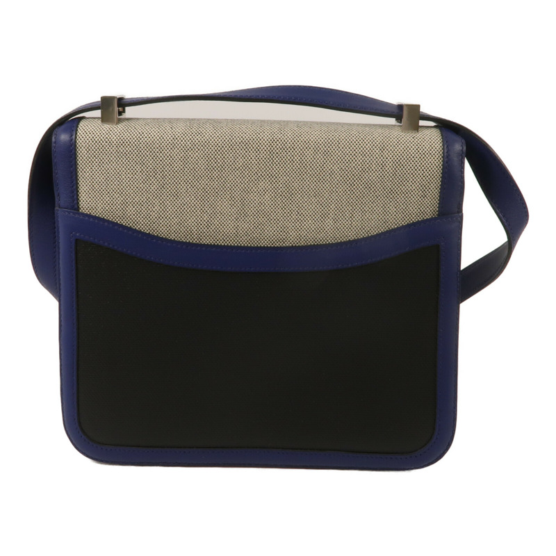 HERMES Swift皮革/Toile帆布Constance 24肩背袋Bleu Sapphire/Noir-2