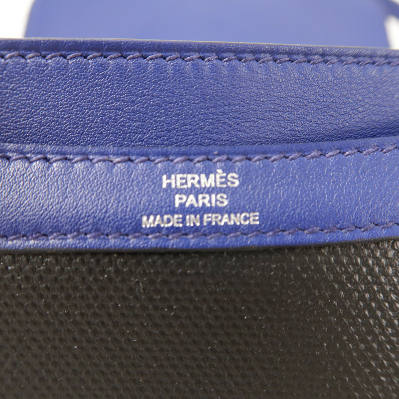 HERMES Swift皮革/Toile帆布Constance 24肩背袋Bleu Sapphire/Noir-6