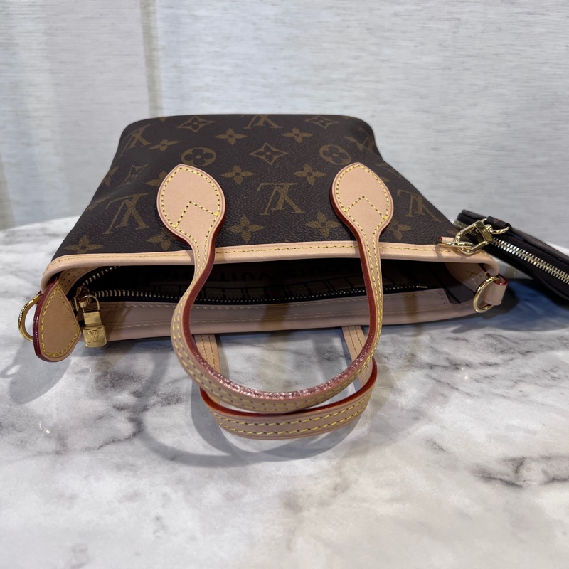 LV原花金釦Neverfull BB 手提斜背包-5