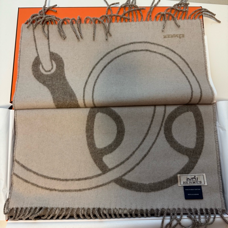 💖Hermes metal questre 圍巾💖 棕米色 全新-4