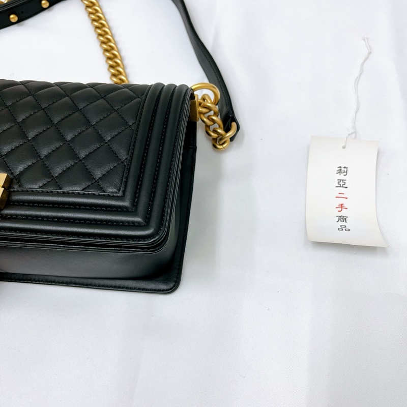 莉亞精品♡Chanel A67086 小牛皮Boy25 黑金 二手-11