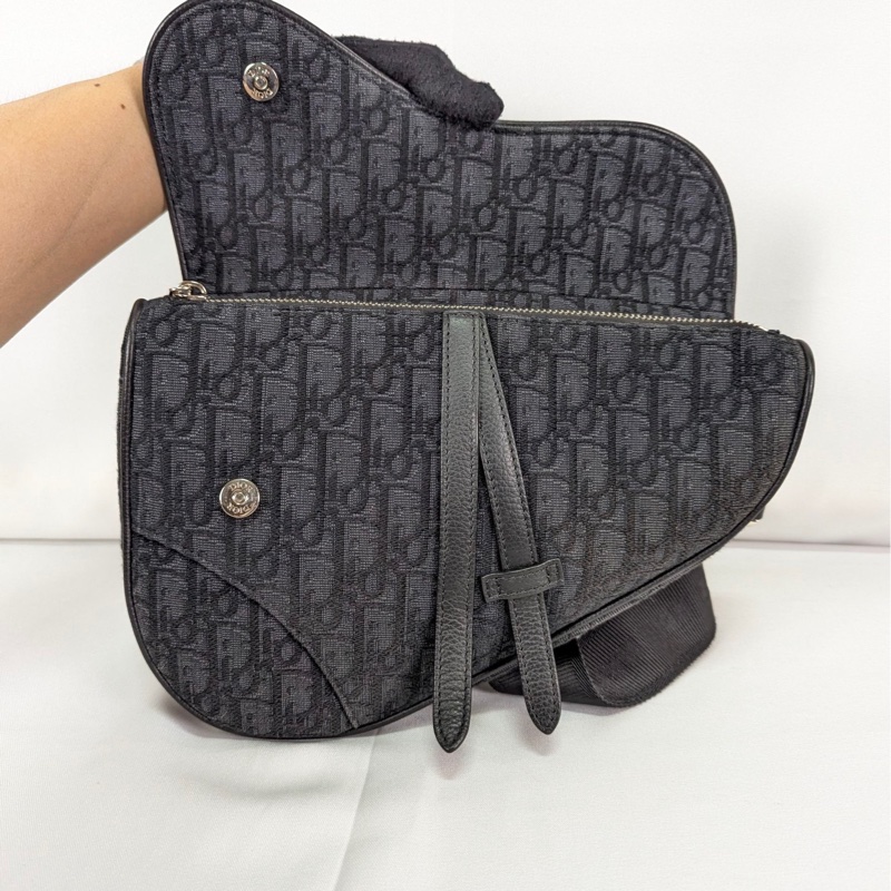 莉亞精品♡Dior 黑緹花馬鞍包 二手-11