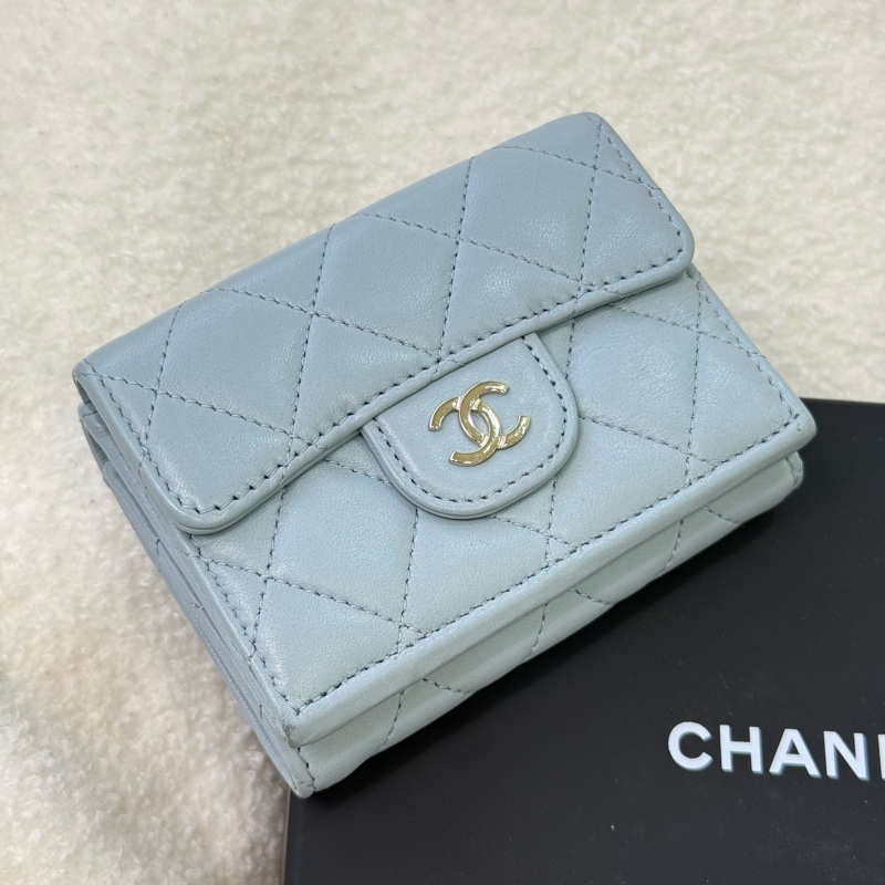 (2026台灣購證🇹🇼全配）Chanel mini 寶寶藍三折短夾✨最新晶片款-2