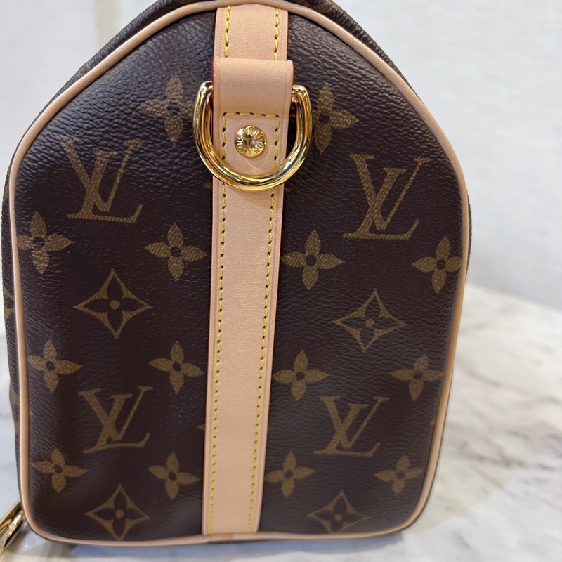 LV原花金釦Speedy Bandouliere25手提肩斜背包-11