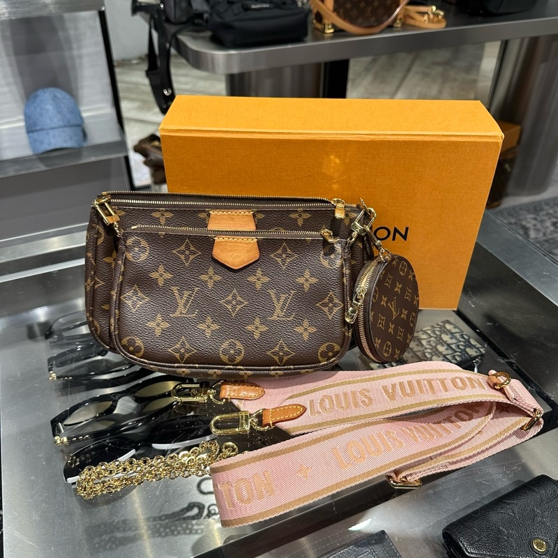 狀況好🌟Louis Vuitton LV Multi Pochette Accessories 五合一 粉肩帶 |Classic Trend CT精品|台北東區實體-0