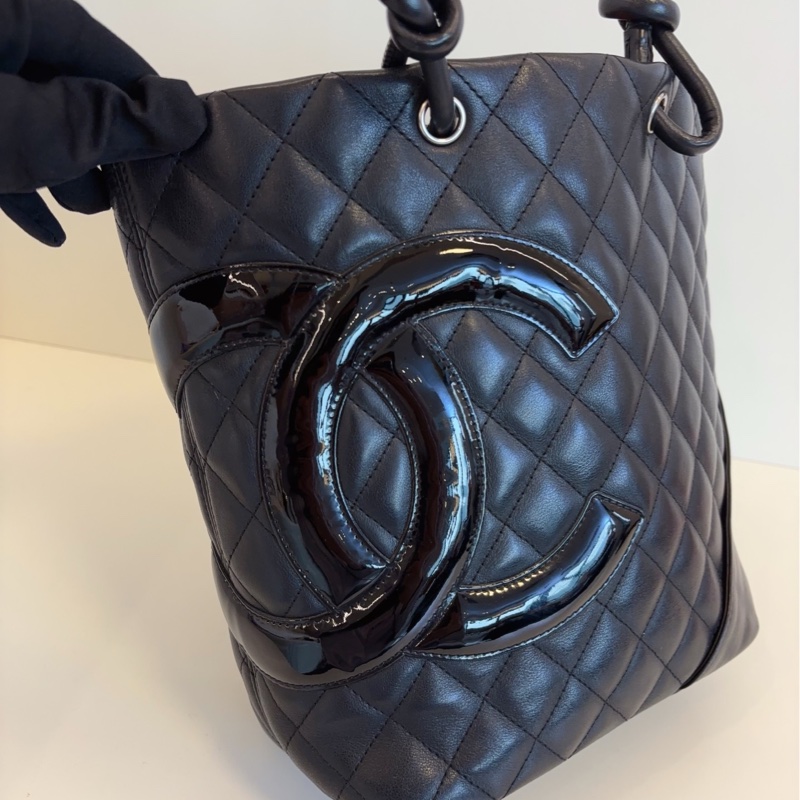 Chanel Soblack菜篮子 小号20*24*11 漆皮全黑大双C 酷酷可爱-7