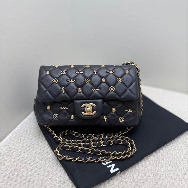 Chanel cf黑金 大mini 徽章埃及限定款 单肩斜挎包-0