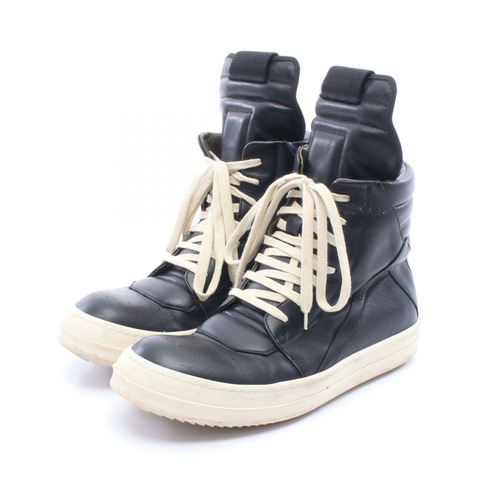Rick Owens GEOBASKET 黑色真皮運動鞋，二手男款