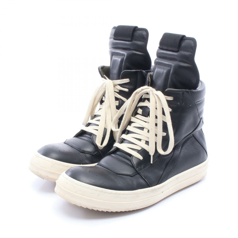Rick Owens GEOBASKET 黑色真皮運動鞋,二手男款-0