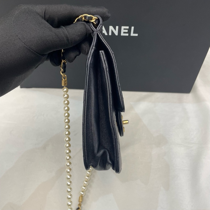 Chanel香奈兒黑金珍珠鏈條包 CF竪版-5