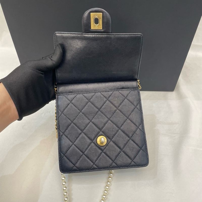 Chanel香奈兒黑金珍珠鏈條包 CF竪版-7
