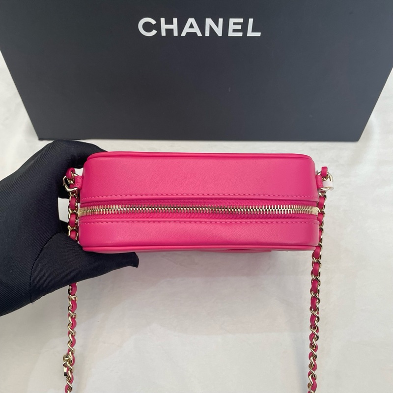 Chanel香奈兒 粉色相機包 27開-1