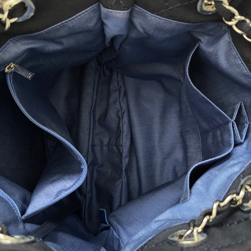 99新 Chanel 單寧牛仔包垃圾袋 限量款 La Pausa刺繡徽章系列 扣膜都還在-18