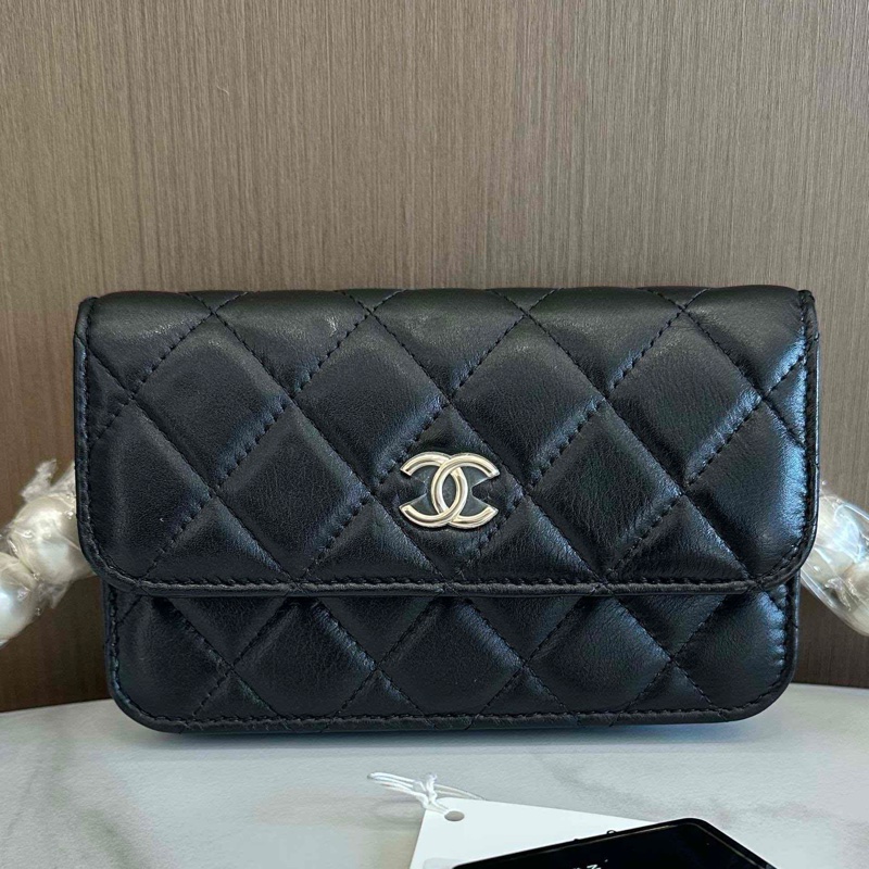 香奈兒/Chanel 珍珠挎包黑色淡金扣 小羊皮 -0