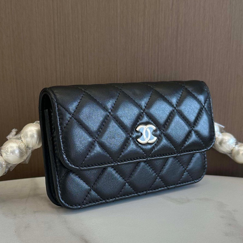 香奈兒/Chanel 珍珠挎包黑色淡金扣 小羊皮 -1