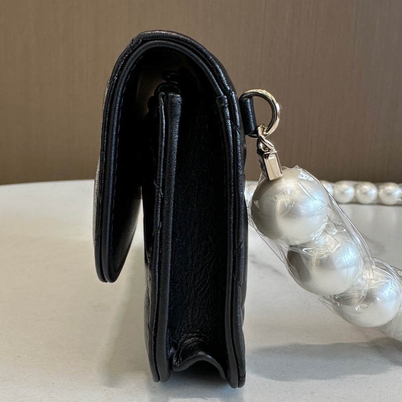 香奈兒/Chanel 珍珠挎包黑色淡金扣 小羊皮 -3