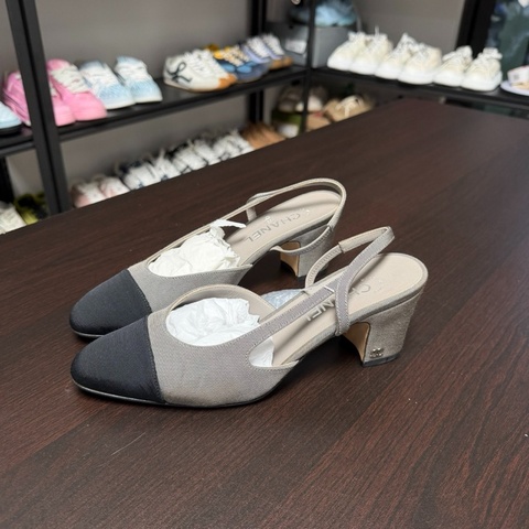 Chanel 香奈兒slingback麻灰色高跟涼鞋 38碼