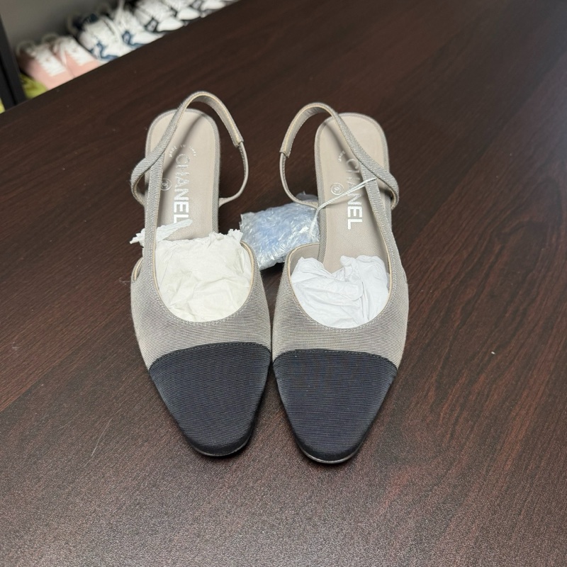 Chanel 香奈兒slingback麻灰色高跟涼鞋 38碼-1