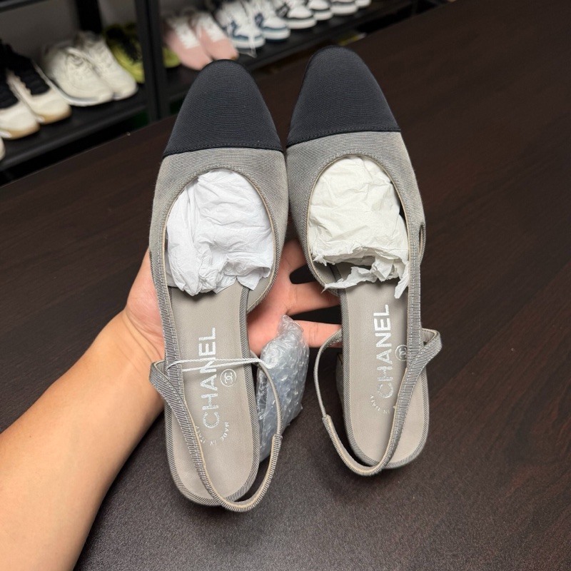 Chanel 香奈兒slingback麻灰色高跟涼鞋 38碼-2