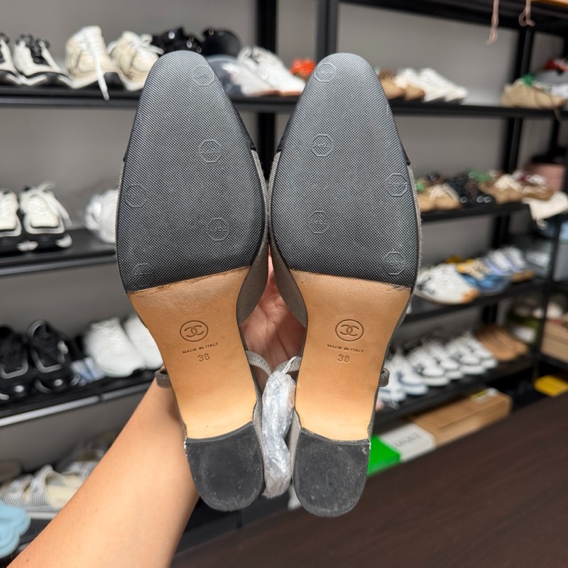 Chanel 香奈兒slingback麻灰色高跟涼鞋 38碼-4