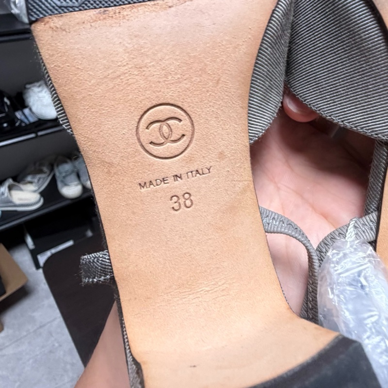 Chanel 香奈兒slingback麻灰色高跟涼鞋 38碼-5
