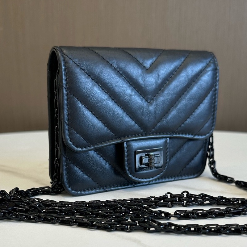 Chanel 香奈兒 255 so black 小廢包 黑色牛皮V紋 鏈條卡包。-1