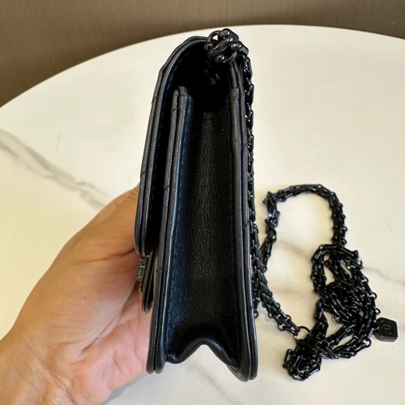 Chanel 香奈兒 255 so black 小廢包 黑色牛皮V紋 鏈條卡包。-4