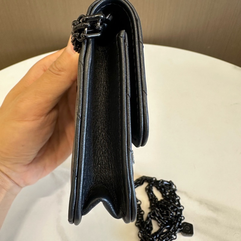 Chanel 香奈兒 255 so black 小廢包 黑色牛皮V紋 鏈條卡包。-5