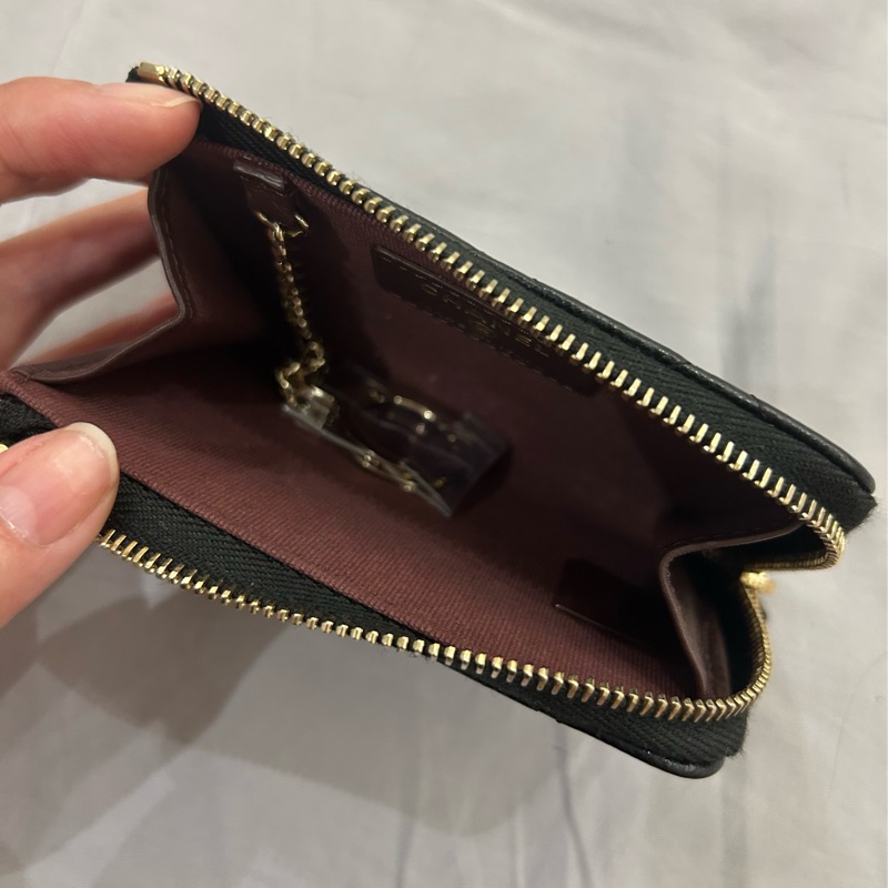 Chanel香奈兒全新零錢包鑰匙圈鑰匙包黑色荔枝牛皮-4