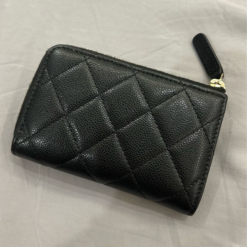 Chanel香奈兒全新零錢包鑰匙圈鑰匙包黑色荔枝牛皮-6