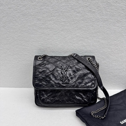 YSL Niki黑銀So black 小號Vintage 銀鏈非常酷