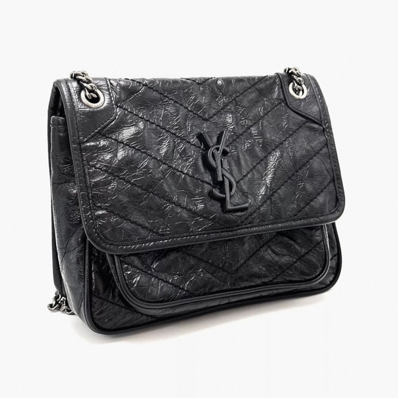 YSL Niki黑銀So black 小號Vintage 銀鏈非常酷-3